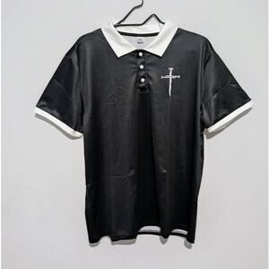 Black & White Cross Men's Lapel Collar Shirt Size M